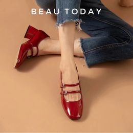 BeauToday Pumps Women Patent Leather Square Toe Mary Janes Buckle Straps Sweet Girl Princess Party Shoes Handmade 15217 240423