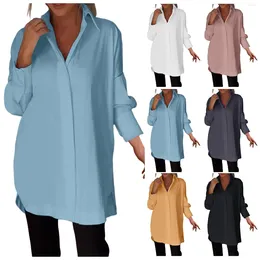Women's Blouses Women Solid Button Down Shirts Simple Casual Loose Long Sleeve Shirt Office Elegant Womens Tops And Camisas