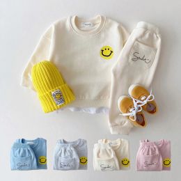 Sets Korea Baby Boy Smile Print Sweatshirt Kids Clothes Set Toddler Mock 2pcs Sweatshirt +Jogger Pant Set Baby Girl Tracksuit Outfits