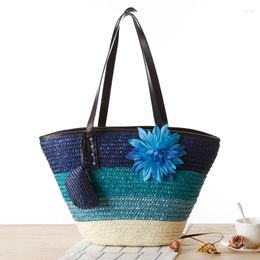 Shoulder Bags Casual Flower Rattan Women Wicker Woven Handbags Summer Beach Straw Bag Bali Large Tote Travel Purse Composit