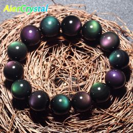 Strands 8/10/12/14/16mm Fashion Natural Crystal Stone Rainbow Obsidian Ball Bracelet for Women Men Healing Jewellery Accessories Gift