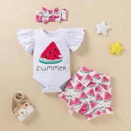 Clothing Sets 0-12M Infant Baby Girl Summer Set Off Shoulder Watermelon Printed Romper Top Shorts