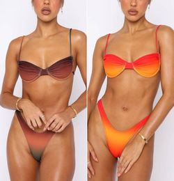 Fashion Designer Women Top Swimwear Mini Brazilian Swimsuit Push Up Bikini Set Thongs Bra Beach Party Sexy Gradient Bathing Su2737123