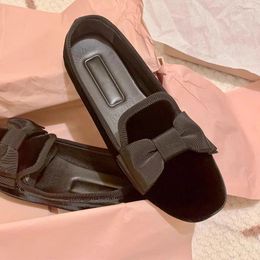 Casual Shoes Black Velvet Bowknot Single Ladies Designer Autumn Flat Slip-On For Women Leisure Dress Loafers