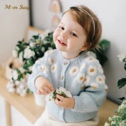 Coats Newborn Baby Girl Princess Floral Embroidery Knit Cardigan Infant Toddler Sweater Outfit Clothes Baby Knitwear Coat 07Y