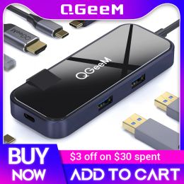 Hubs QGeeM 6 Ports USB C Hub RJ45 for Macbook Pro Air USB Type C Hub 3.0 Adapter SD PD Aux HDMI Type C Hub for iPad Pro Splitter Dock