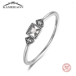 Cluster Rings Kameraon Retro 925 Sterling Silver Geometric Square Shining CZ Zircon Finger Ring For Women Elegant Jewelry 2024