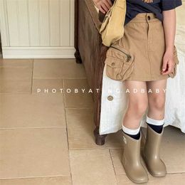 Skirts 2024 Summer New Children Cute Baby Girl Solid Pocket Pantskirt Toddler Fashion Casual High Waisted Shorts Kids Clothes H240423