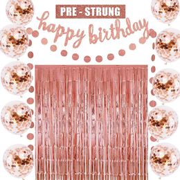 Party Decoration Happy Birthday Balloon Decorations Rose Gold Banner Polka Dot Confetti Metal Foil Film Strip Set