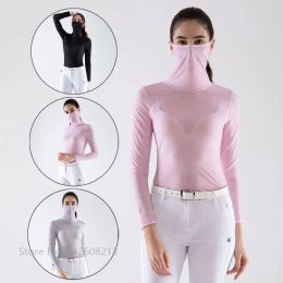Shirts Swan Love Golf Summer Women Sun Protection Shirt Ice Silk Long Sleeve Golf Tops with Mask Ladies Cooling Antiuv Sports Wear