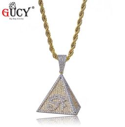 GUCY Hip Hop Eye of Horus Egypt Pyramid Pendant Necklace Gold Color Iced Out Bling Micro Pave Cubic Zircon Charm For Men Gift952381819935