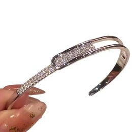 Creative Design Rhinestones Crystal Open Bangle Women Couple Cuff Bracelet Fashion Casual Jewelry Anniversary Gift