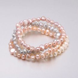 Strands Natural Freshwater Pearl Bracelet Rice Shape AA Natural Pearl Bead Bracelets Accessories For Woman Purple White Pink Grey 19cm