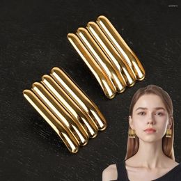Stud Earrings Women Vintage Inspired Design Earring Chunky 18k Gold Plated Rectangular Ribbed Girl Simple Jewellery Accessories