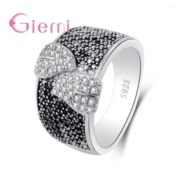 Cluster Rings Fashion Wide Verge Women Female Party Jewelry 925 Sterling Silver Geometric Ring With Full Cubic Zirconia