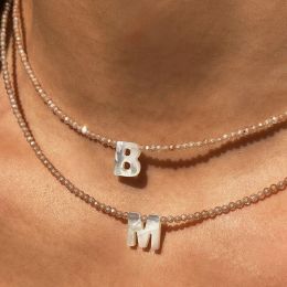 Necklaces Simulated Crystal Inital Necklace for Women Vintage Letter Name Pendant Adjustable Collars New Choker Stainless Steel Clasp