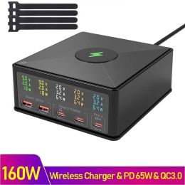Chargers 160W Universal Multi 15W Wireless Charger Station USB QC3.0 Type C PD 65W Fast Charging Carregador For Iphone Samsung Xiaomi