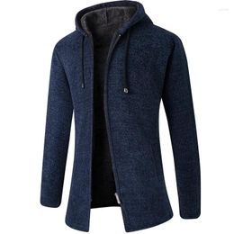 Men's Sweaters 2024 Cardigan Men Fleece Solid Colour Fashion Hooded Coat Thick Casual Warm Knitting Winter Outerwear