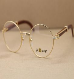gold glasses frames Men or Women Round Metal Eyeglasses optical Decor Wood frame Eyewear Designer Mens Women Luxury9911325