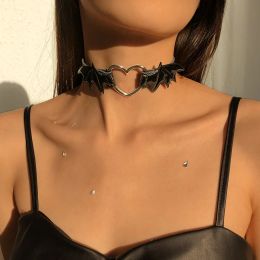 Necklaces Gothic Vampire Choker Necklace Punk Style Black Colour Leather Love Wings Necklace For Women Sex Jewellery Accessories