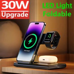 Chargers 30W 3 In 1 Wireless Charger Stand Pad For iPhone 14 13 12 Pro Max 11 X Fast Charging Dock Station For Apple Watch 8 7 6 Airpods