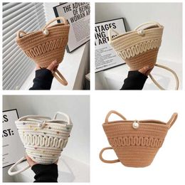 Beach Bags Ladies Diagonal Grass Woven Bag Cotton Thread Mobile Phone Change Key Hollowed Out Casual and Cute Women's