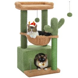 Toys H107/83CM 2 Size Cactus Cat Tree for Indoor Cat Tower Toy Large Top Perch Sisal Covered Scratching Posts& Pad Hummock Big Condo