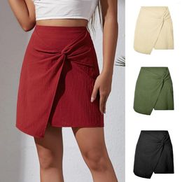 Skirts Women' Asymmetrical Hem Mini Skirt Casual High Waist Wrap Bodycon Cross Front Summer Ruched