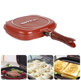 2832cm Double Side Grill Fry Pan Cookware Stainless Steel Face Steak Kitchen Accessories Cooking Tool 240415