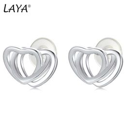 Charm LAYA Silver Color Stud Earrings Three Layers Heart Shape Brass Women Huggie Earrings Simple Fashion Ear Piercing Small Jewelry Y240423