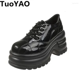 Casual Shoes Women Platform Leather Sneakers 2024 Spring Autumn British Style Chunky Woman 8.5CM High Heels Ulzzang Sport Walking