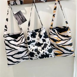 Shopping Bags Cow Printing 2024 Ladies Handbags Foldable Canvas Tote Casual Cotton Cloth Reusable Shoulder Shopper Bag For Women