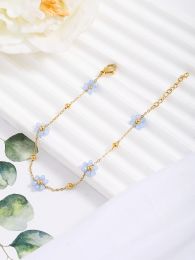 Strands Stainless Steel Bracelet For Women Holiday Party Date Light Blue Pearl Chain Bracelet