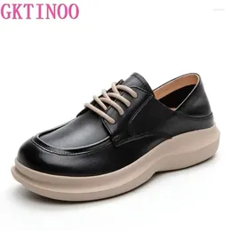 Casual Shoes GKTINOO 2024 Women Flat Platform Spring Autumn Round Toe Genuine Leather Comfort Soft Sole Lace-Up Single