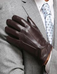 Top Quality Genuine Leather Gloves For Men Thermal Winter Touch Screen Sheepskin Glove Fashion Slim Wrist Driving EM0119857033