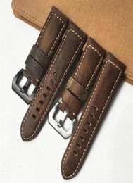 High Quality 24mm Dark Brown Crazy Horse Genuine Leather Watchband Wristband FITPAM PAM111 PAM441 PAM914 Watch Strap Belt233F2128027