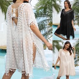 Girls Beach Cover Up Womens Clothing Holiday Dress Sexy Backless Hand Crocheting Stitching Tied Overclothes