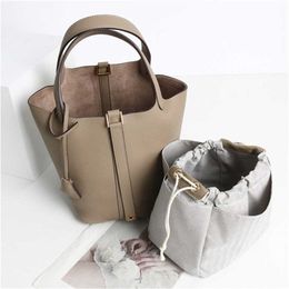 Hot Tote bag genuine leather Togo Head Layer Cowhide Home Vegetable Basket New Fashion Soft Cowhide Bucket Bag with Handle