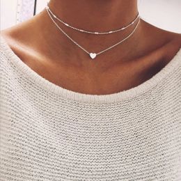 Necklaces Fashion Two Layers Love Heart Choker Necklace Charm Women 's MultiLayer Crystal Moon Pendant Short Collier Jewellery Gifts Bijoux