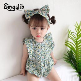 One-Pieces Hot Sell Summer Infant Baby Outfits Floral Sweet Robe Newborn Girls Clothes New Cotton Toddler Rompers Photo Prop With Headband