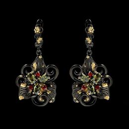 Dangle Chandelier Elegant and fashionable orchid black gold two-tone green zircon earrings for women wedding party engagement Jewellery gift H240423