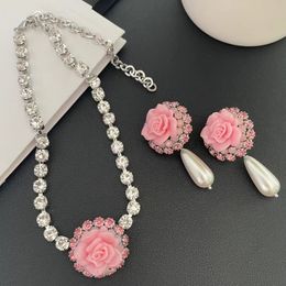 Luxury Women Designer Necklace White Gold Plated Bling CZ Rose Flower Tennis Choker Necklace for Girls Women for Party Wedding Gift