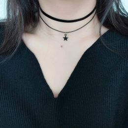 Necklaces 1 a retro fashion personality contracted stars the moon double black leather choker necklace cervical collar neck jewelry neckla
