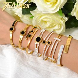 ZEADear Jewellery Stainless Steel Bangle Golden Roman Numerals Bracelet Zircon Black Charm Fashion Punk Hand Jewellery Couple Gift 240423