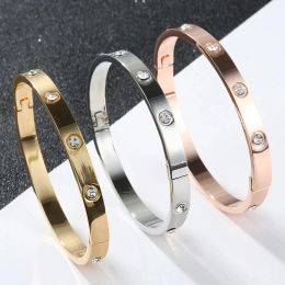 Strands Gold Plating Lover Bracelets&Bangles for Women Rose Gold Color Stainless Steel Charming CZ Cuff Bracelet Luxury Jewellery Gifts