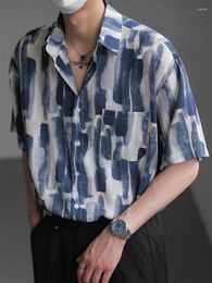 Men's Casual Shirts Vintage Pattern Printing Shirt For Men Short Sleeve Turn-down Collar Buttoned Summer Leisure Loose Streetwear