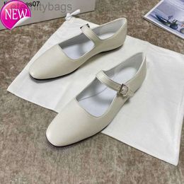 The Row Shoes Women's leather French strap Mary Jane shoes Flat comfortable casual single Black White's shoes 456