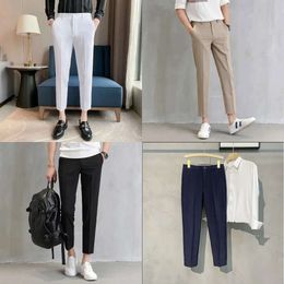 Pants Men's Spring Summer Cropped Trousers Slim Fitting Korean Fashion Youth Nine Treetwear Men High Quality Business Suit Pant 230705