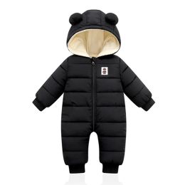 One-Pieces Newborn Baby Boy Down Jumpsuit Winter Solid Zipper Hooded Bodysuit for Infants Long Sleeve Thicken Kids Clothes Girls 012M