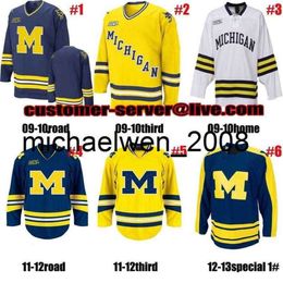Kob Weng 2016 New Custom mens womens kids 1 steve Racine 11 zach Hyman NCAA Michigan Wolverines jerseys goalie cut Ice hockey Jersey